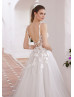 Ivory Lace Tulle V Back Hidden Slit Sexy Wedding Dress